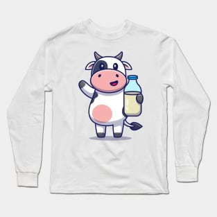 Cute Cow Holding Milk Long Sleeve T-Shirt